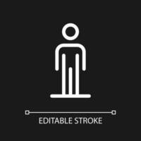 Standing pedestrian pixel perfect white linear ui icon for dark theme. Person waiting. Vector line pictogram. Isolated user interface symbol for night mode. Editable stroke