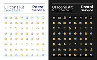 Mail service flat gradient two-color ui icons set for dark, light mode. Delivery and postal services. Vector isolated RGB pictograms. GUI, UX design for web, mobile