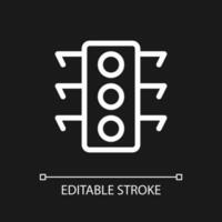 Traffic light pixel perfect white linear ui icon for dark theme. Crossing intersection. Vector line pictogram. Isolated user interface symbol for night mode. Editable stroke