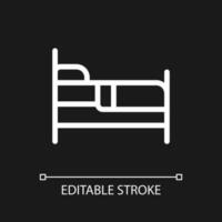 Finding bed to sleep pixel perfect white linear ui icon for dark theme. Hotel room. Shelter. Vector line pictogram. Isolated user interface symbol for night mode. Editable stroke