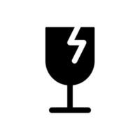 Broken wineglass black glyph ui icon. Fragile package. Attention sign. User interface design. Silhouette symbol on white space. Solid pictogram for web, mobile. Isolated vector illustration