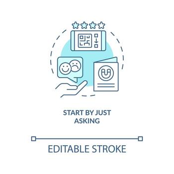 Start by just asking turquoise concept icon. Clients write review abstract idea thin line illustration. Online reputation. Isolated outline drawing. Editable stroke vector