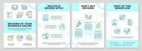 Online business reviews cyan brochure template. Management. Leaflet design with linear icons. Editable 4 vector layouts for presentation, annual reports