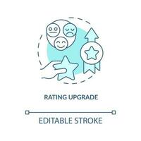 Rating upgrade turquoise concept icon. Company trustworthiness. Online reviews abstract idea thin line illustration. Isolated outline drawing. Editable stroke vector