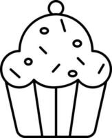 Cupcake or Muffin Icon in Black Line Art. vector