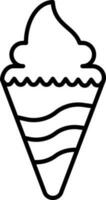 Ice Cream Cone Icon in black line art. vector