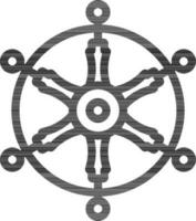 Vector Illustration Of Dharma Wheel In Outline Style.