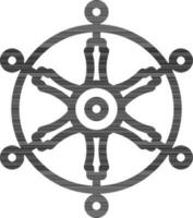 Vector Illustration Of Dharma Wheel In Outline Style.