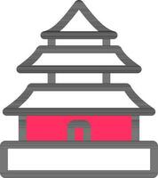 Vector Illustration Of Buddhist Temple Or Pagoda Icon In Pink And White Color.