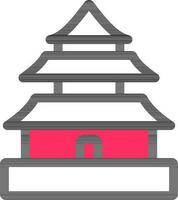 Vector Illustration Of Buddhist Temple Or Pagoda Icon In Pink And White Color.