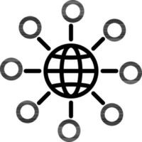 Global Networking Icon In Black Line Art. vector