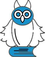 Owl Sitting On The Book In Blue And White Color. vector