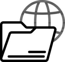 File Folder with Globe Icon in Black Line Art. vector