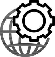 Global Setting Icon In Black Line Art. vector