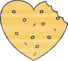 Heart Shape Cookie Bite Icon In Yellow Color. vector