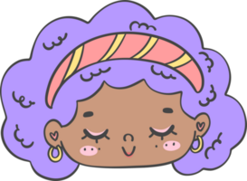 Cute girl happy strong face with colourful fashion hair cartoon character hand drawing doodle outline png