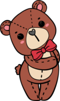 carino classico orsacchiotto orso indossare rosso arco scarabocchio mano disegno cartone animato personaggio png