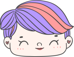 Cute girl happy strong face with colourful fashion hair cartoon character hand drawing doodle outline png