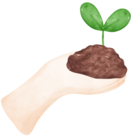 eco simpático salvar tierra, uno mano sostener crecido planta símbolo acuarela pintura png