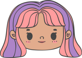 Cute girl happy strong face with colourful fashion hair cartoon character hand drawing doodle outline png