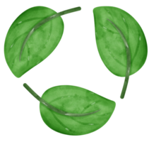 Eco friendly three green leaves recycle symbol watercolor painting png