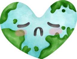 Eco friendly sad face Earth heart shape symbol watercolor painting png