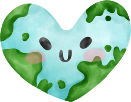 Eco friendly happy face Earth heart shape symbol watercolor painting png