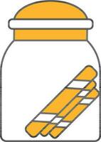 Yellow And White Color Wafer Stick In Jar Icon. vector