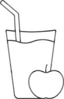 Apple Juice Glass Icon In Black Outline. vector