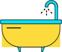 Flat Style Bathtub Icon in Blue And Yellow Color. vector