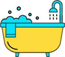plano estilo bañera icono en azul y amarillo color. vector