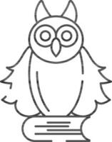 Owl Sitting On The Book In Black Outline. vector