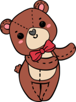 carino classico orsacchiotto orso indossare rosso arco scarabocchio mano disegno cartone animato personaggio png