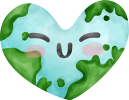 Eco friendly happy face Earth heart shape symbol watercolor painting png