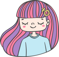 Cute girl happy strong face with colourful fashion hair cartoon character hand drawing doodle outline png