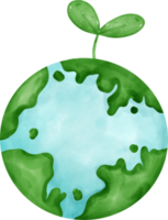 Eco friendly green Earth symbol with tree watercolor painting cartoon character png