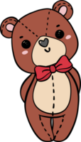 süß klassisch Teddy Bär tragen rot Bogen Gekritzel Hand Zeichnung Karikatur Charakter png
