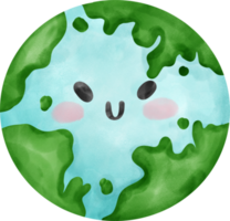 Eco friendly happy face Earth symbol watercolor painting cartoon character png
