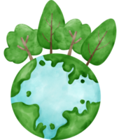 Eco friendly green Earth symbol with trees forest watercolor painting cartoon character png