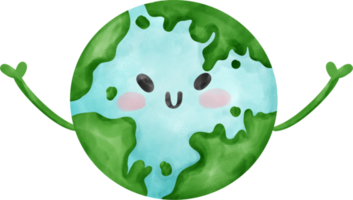 Eco friendly happy face Earth symbol watercolor painting cartoon character png