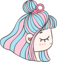 carino ragazza contento forte viso con colorato moda capelli cartone animato personaggio mano disegno scarabocchio schema png
