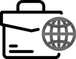 Briefcase with Globe icon in Black Line Art. vector