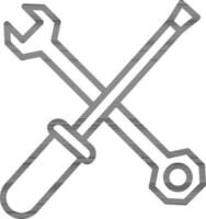 Cross Wrench with Screwdriver Icon in Line Art. vector