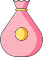 Money Bag Icon In Pink And Yellow Color. vector