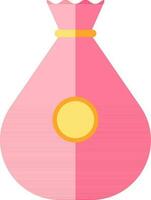 Money Bag Icon In Pink And Yellow Color. vector