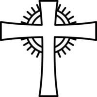 Christianity Cross Icon In Black Line Art. vector