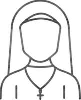 Nun Icon In Thin Line Art. vector
