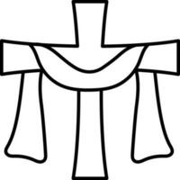 Christian Cross With Cloth Icon In Thin Line Art. vector