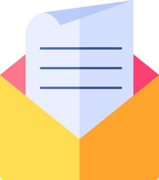 Open Envelope With Paper Icon In Blue And Yellow Color. vector