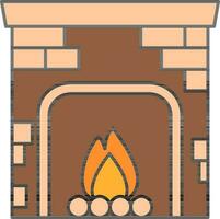 Burning Fireplace Icon In Brown And Peach Color. vector